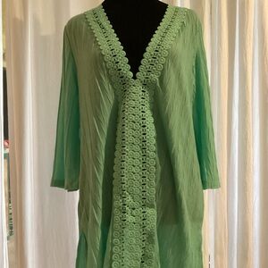 Catalina Green Swim Coverup with Ruffle Detail